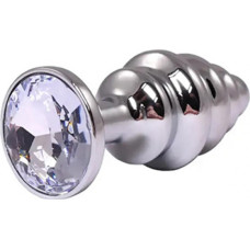 Fantasy Silver medium ribbed butt plug with white crystal