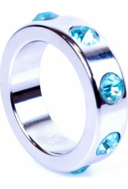 B - Series Heavyfun Pierścień-Metal Cock Ring with Light Blue Diamonds Medium