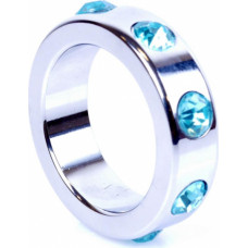 B - Series Heavyfun Pierścień-Metal Cock Ring with Light Blue Diamonds Medium