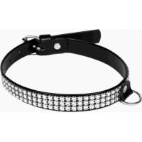 Whips Collections Wiązania-WHIPS lakier, obroża damska z kryształkami, czarna, 2cm