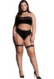 Le Désir Ananke XII - Three Piece with Choker, Bandeau Top and Pantie with Garters - Plus Size