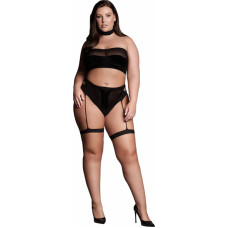 Le Désir Ananke XII - Three Piece with Choker, Bandeau Top and Pantie with Garters - Plus Size