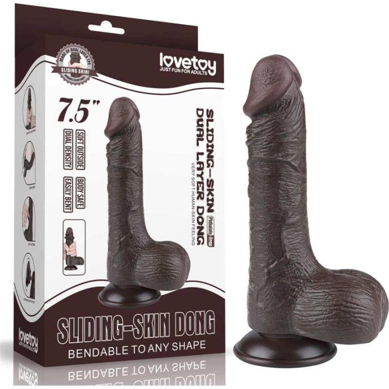 Lovetoy 7.5'' Sliding Skin Dual Layer Dong Black