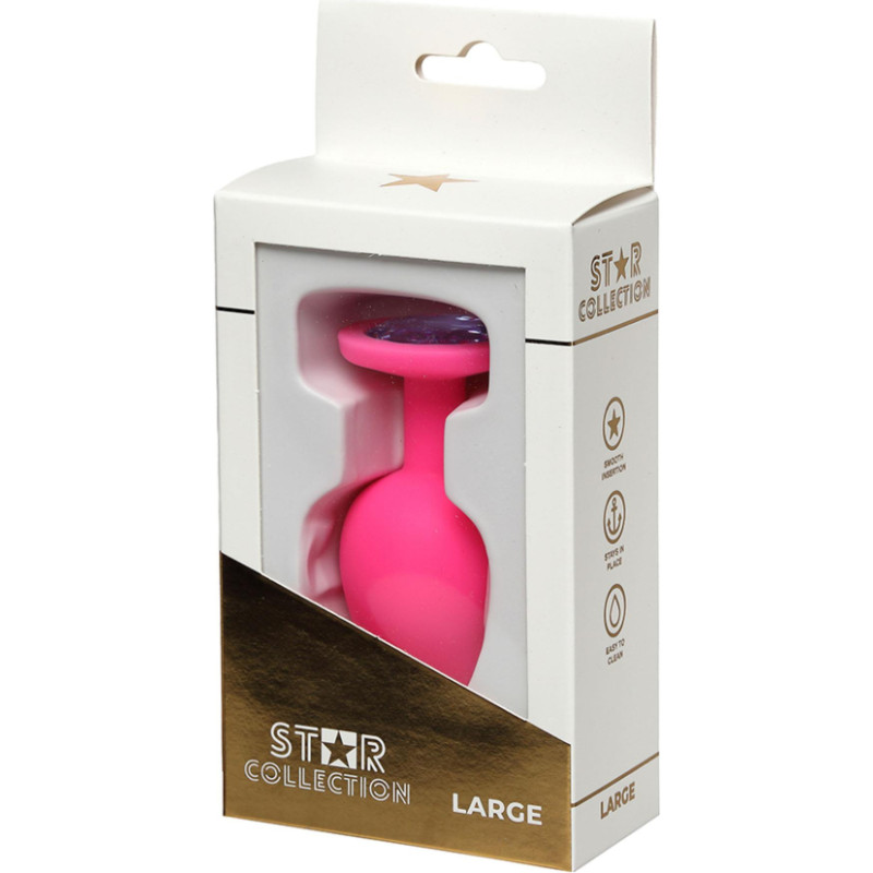 Star Collection - Pink Silicone Anal Plug L- Purple Stone
