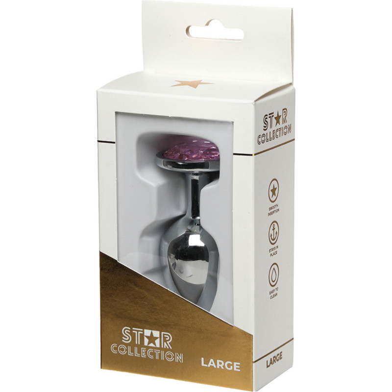 Star Collection - Silver Metal Anal Plug L - Light Pink Stone