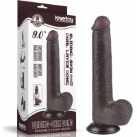 Lovetoy 9'' Sliding Skin Dual Layer Dong Black
