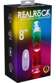 Realrock By Shots LED vibrējošs taisns dzimumloceklis - 8 / 20 cm - caurspīdīgs