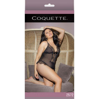 Coquette Caurspīdīgs bezkrustiņu mežģīņu rotaļu lācītis - Plus Size