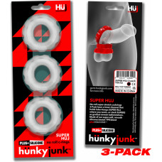 Hunkyjunk Super Huj - 3 elastīgu erekcijas gredzenu iepakojums - Clear Ice