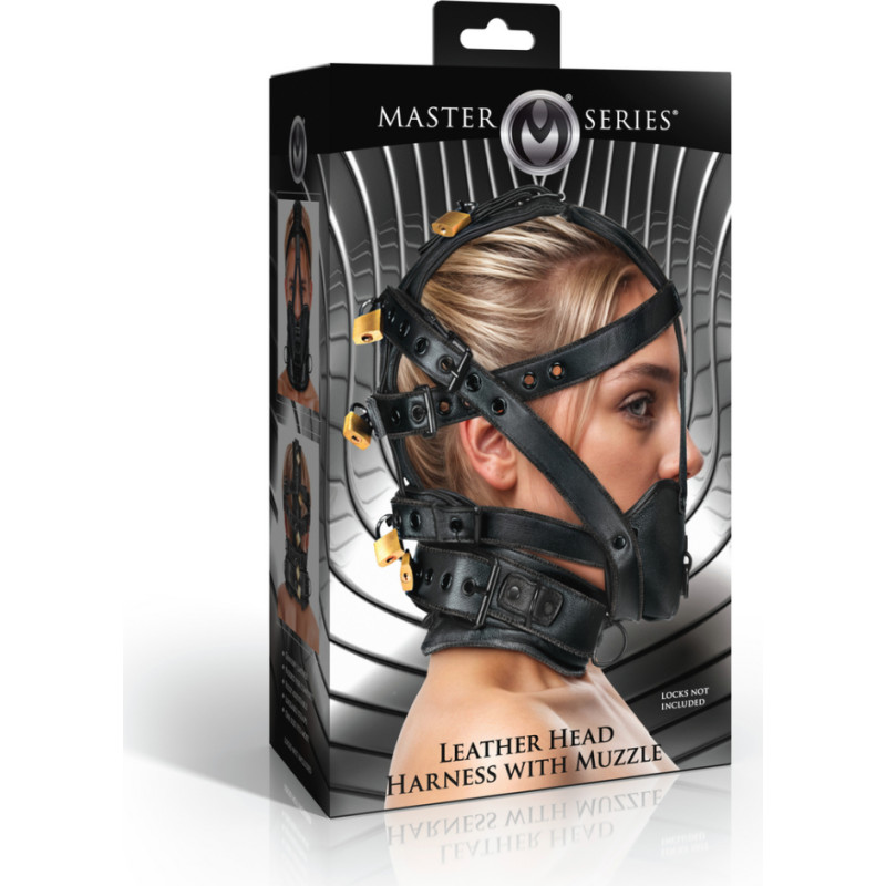 Xr Brands Ādas galvas siksna ar uzpurni - melna