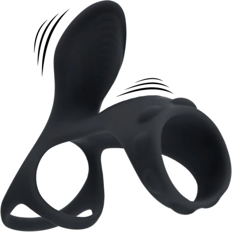 Levelz Vibrating Silicone Cock and Ball Ring with Shaft Loop - Black