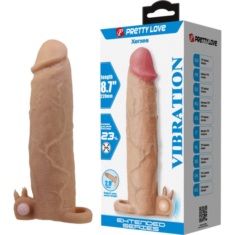 Pretty Love Xerxes – Penis Sleeve with Vibrating Ring, Flesh Color, 22 cm