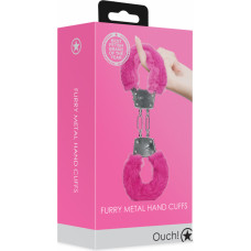 Ouch! Furry Metal Hand Cuffs - Pink
