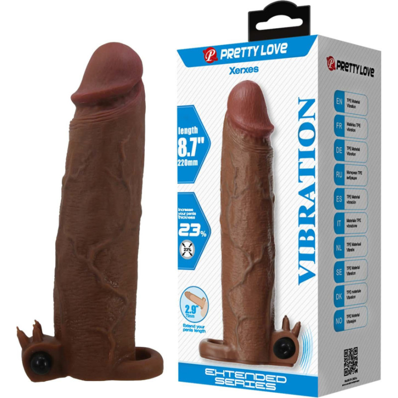 Pretty Love Xerxes – 22 cm Vibrating Penis Sleeve, Dark Brown