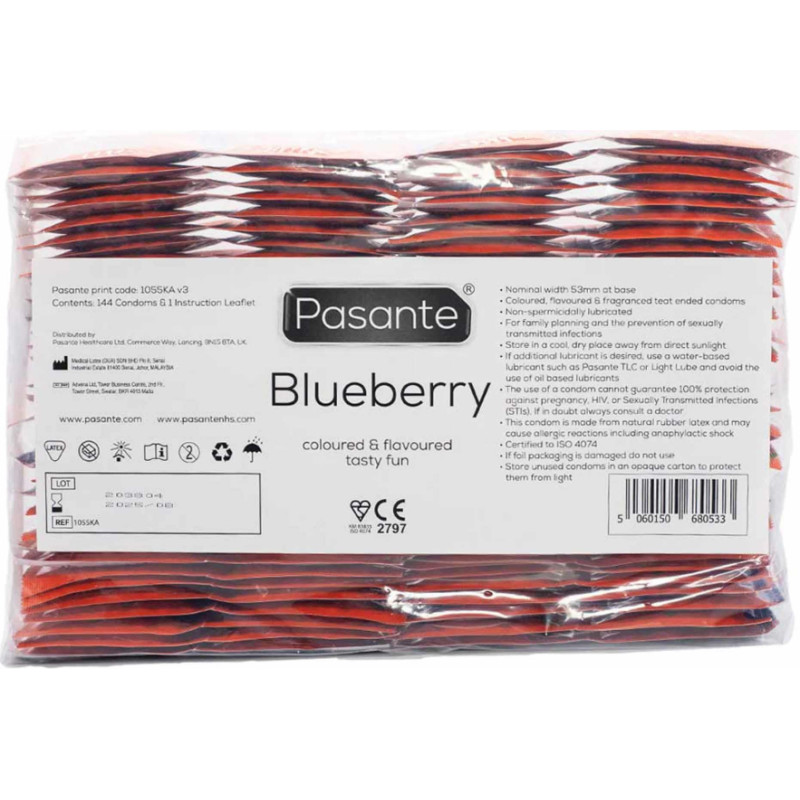 Pasante Blueberry Blast Condoms Bulk Packs 144 pcs