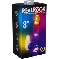 Realrock By Shots LED Vibrating Straight Cock with Balls - 8 / 20 cm - Transparent