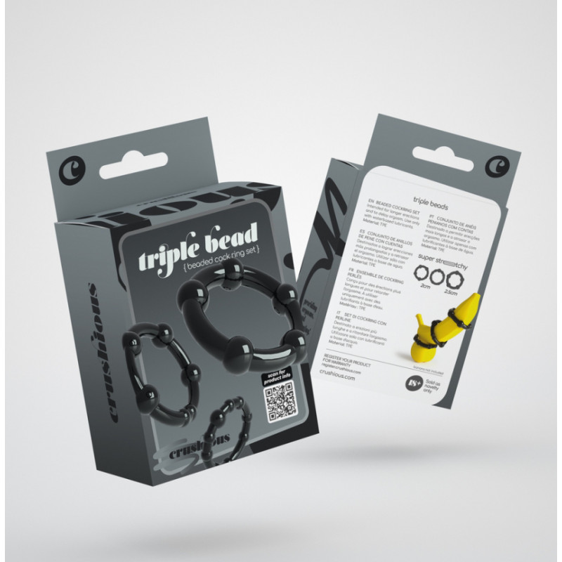 Crushious Trīskāršās pērlītes - Dzimumlocekļa gredzenu komplekts - Melns