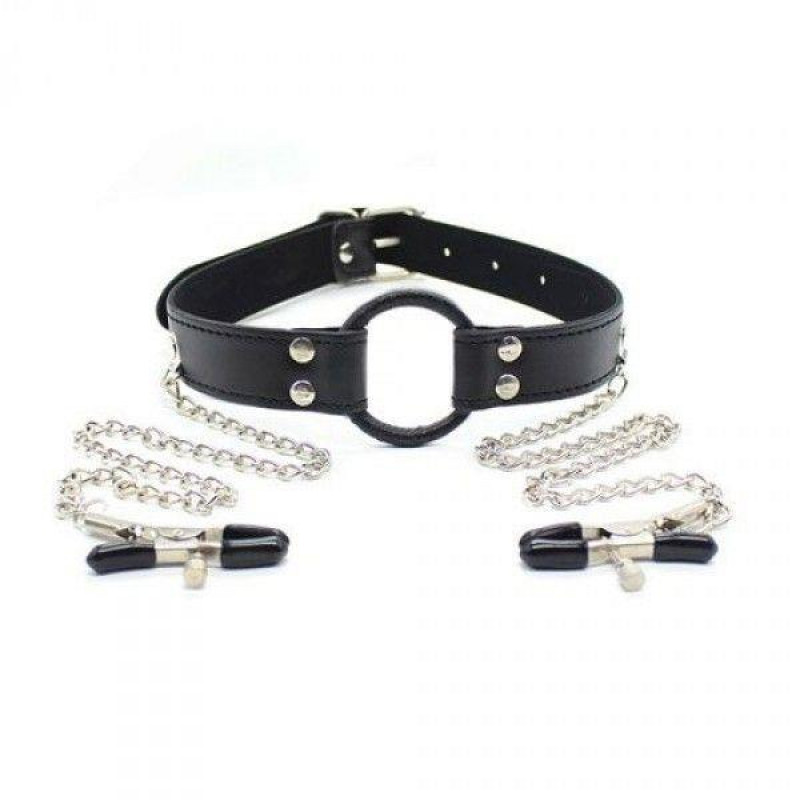 Toyz4Lovers Stymulator-Ring Gag + Nipples Clamps (black)