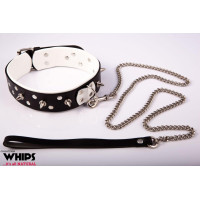 Whips Collections Wiązania - Obroża męska ze smyczą, biała