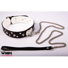 Whips Collections Wiązania - Obroża męska ze smyczą, biała