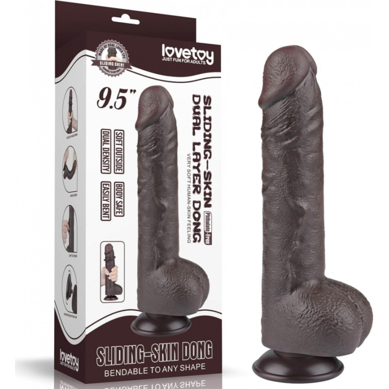 Lovetoy 9.5'' Sliding Skin Dual Layer Dong Black
