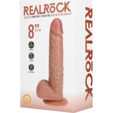 Realrock By Shots Vibruojantis ir stumiantis tiesus penis su kamuoliukais - 8 / 20,5 cm - rudos spalvos