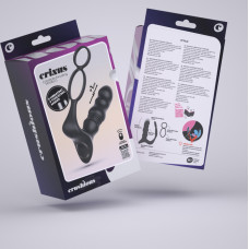 Crushious Crixus — Masajeador Prostático Vibrante con Correa para Testículos y Anillo para el Pene — Negro
