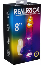 Realrock By Shots LED vibrējošs taisns dzimumloceklis ar bumbiņām - 8/20 cm - caurspīdīgs