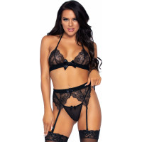 Leg Avenue Bra and String Set with Garter Belt