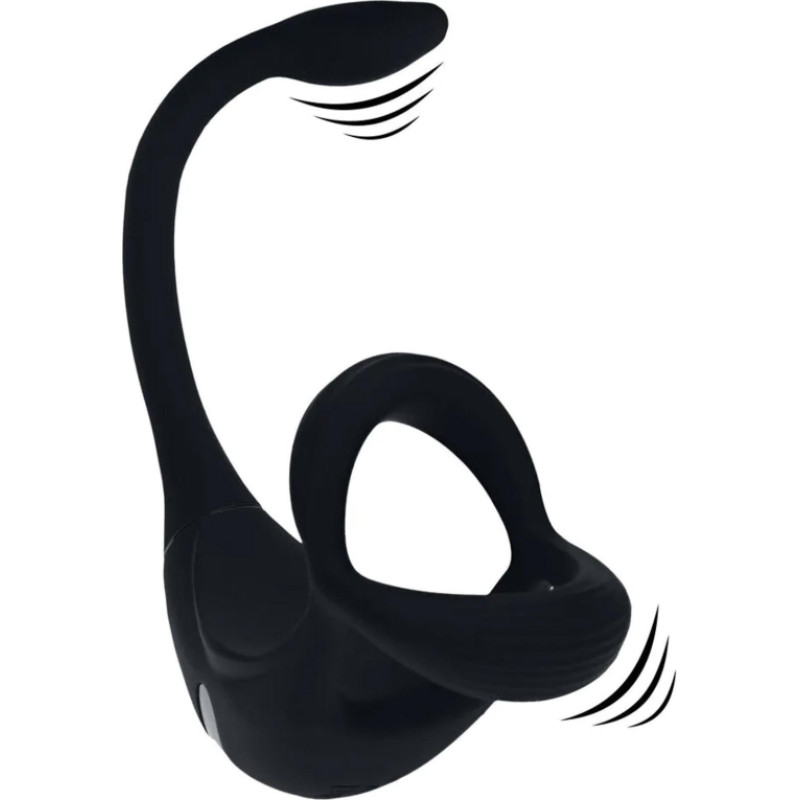Levelz Remote Control Vibrating Silicone Tri O Cockring with Prostate Stimulator - Black