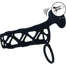 Levelz Vibrating Cage Silicone Cock Sleeve and Ball Ring - Black