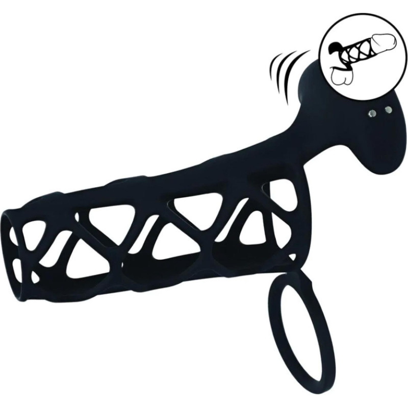 Levelz Vibrating Cage Silicone Cock Sleeve and Ball Ring - Black