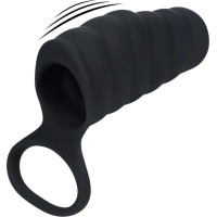 Levelz Vibrating Ribbed Silicone Cock Sleeve and Ball Ring - Black