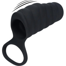 Levelz Vibrating Ribbed Silicone Cock Sleeve and Ball Ring - Black