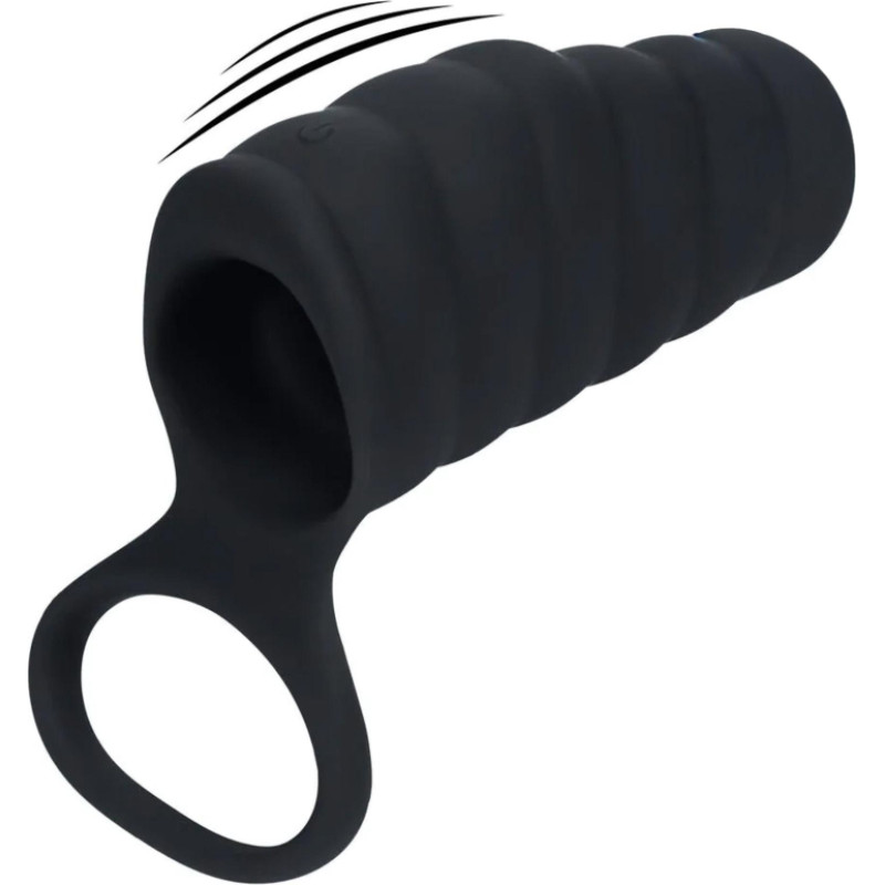 Levelz Vibrating Ribbed Silicone Cock Sleeve and Ball Ring - Black