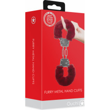 Ouch! Furry Metal Hand Cuffs - Red
