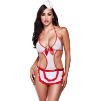 Baci Lingerie NURSES NEGLIGEE WITH RED DETAILS AND HAT