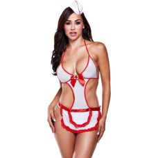 Baci Lingerie NURSES NEGLIGEE WITH RED DETAILS AND HAT