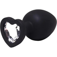 Fantasy Black large heart-shaped butt plug with white crystal