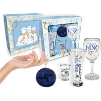 Bgtech NIEZBĘDNIK PANIEŃSKI-zestaw: szklanka do piwa 300ml, kieliszek do wina 220ml, kieliszek do wódki 35ml + brelok granat