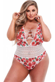 Baci Lingerie WHITE FLORAL & LACE TEDDY, XL