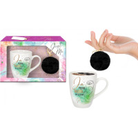 Bgtech JUST ME - zestaw kubek baryłka 300ml+pompon czarny-Ja piękna, mądra, wyjątkowa