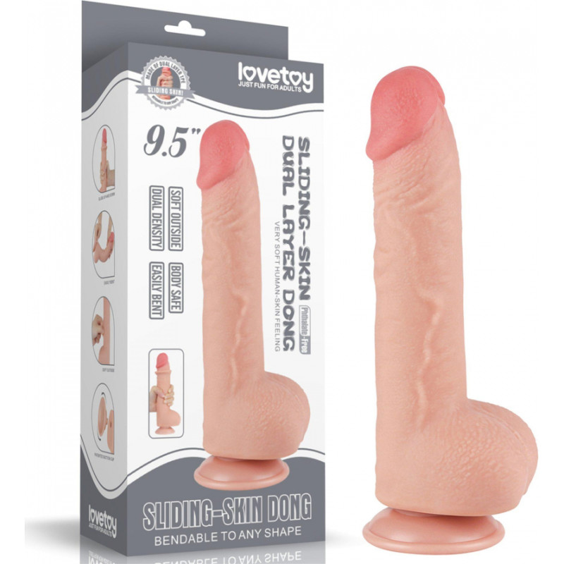 Lovetoy 9.5'' Sliding Skin Dual Layer Dong Flesh