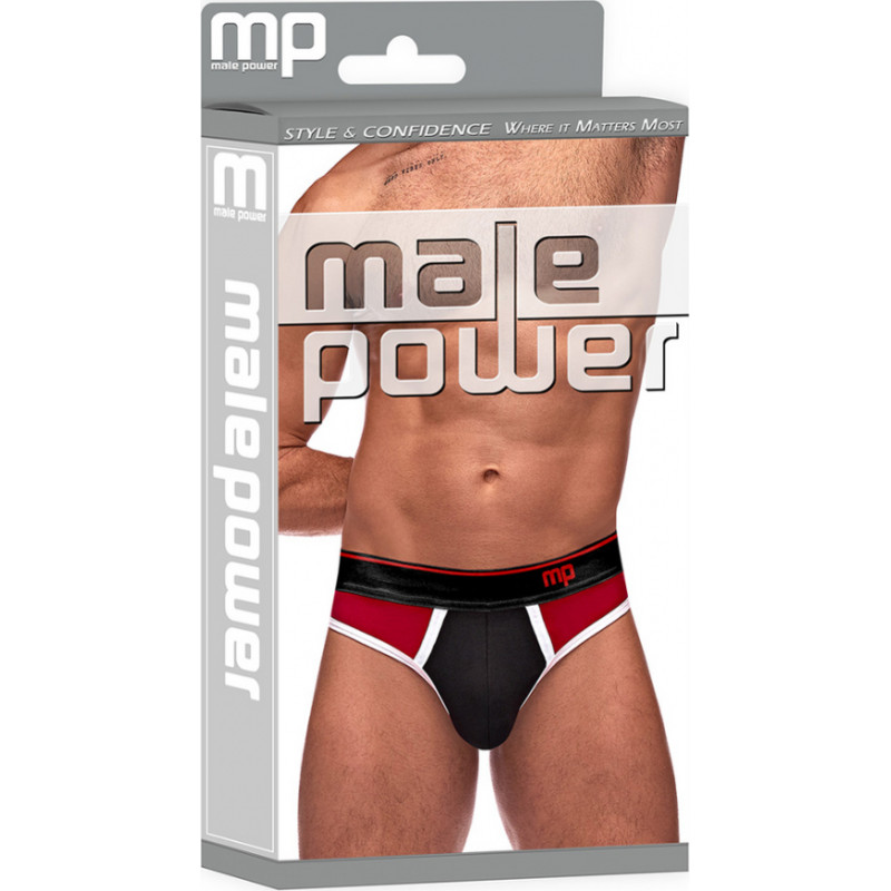 Male Power Panel Thong - L/XL - Melnas/Sarkanas