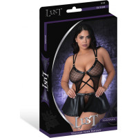Male Power Anastasia - Cami atvērta kakla svārku biksītes un krūšturis ar riņķiem un kniedēm - 2x - melnas