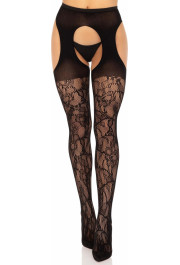 Leg Avenue Eyelet Rose Lace Suspender Hose