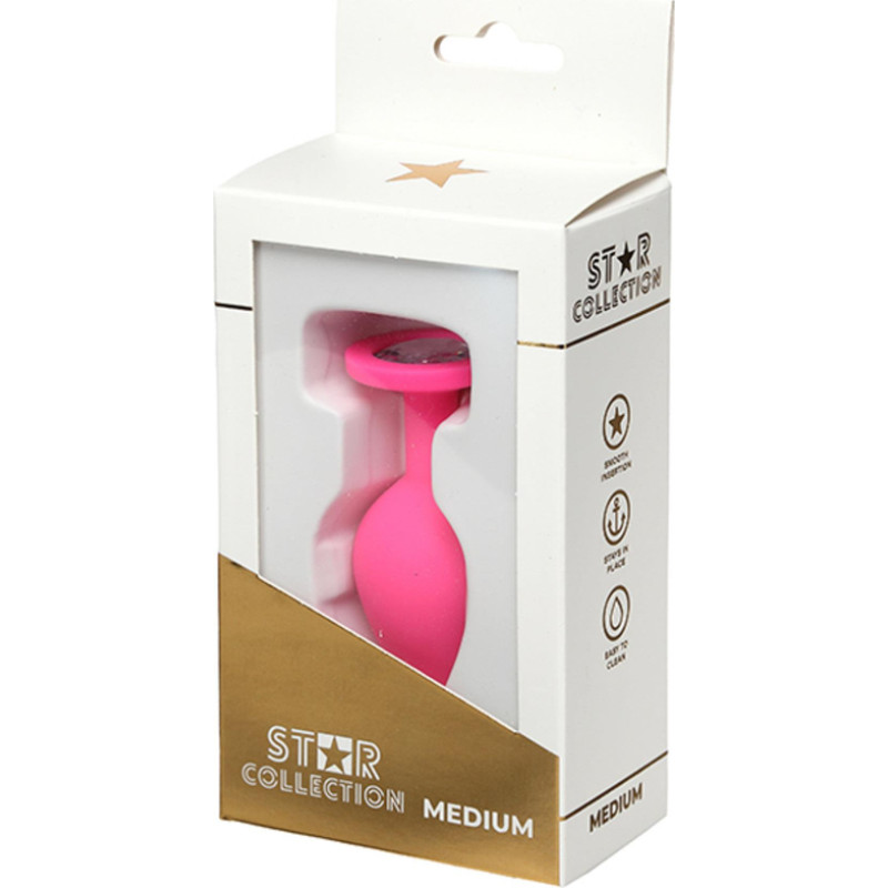 Star Collection - Pink Silicone Anal Plug M - Clear Stone