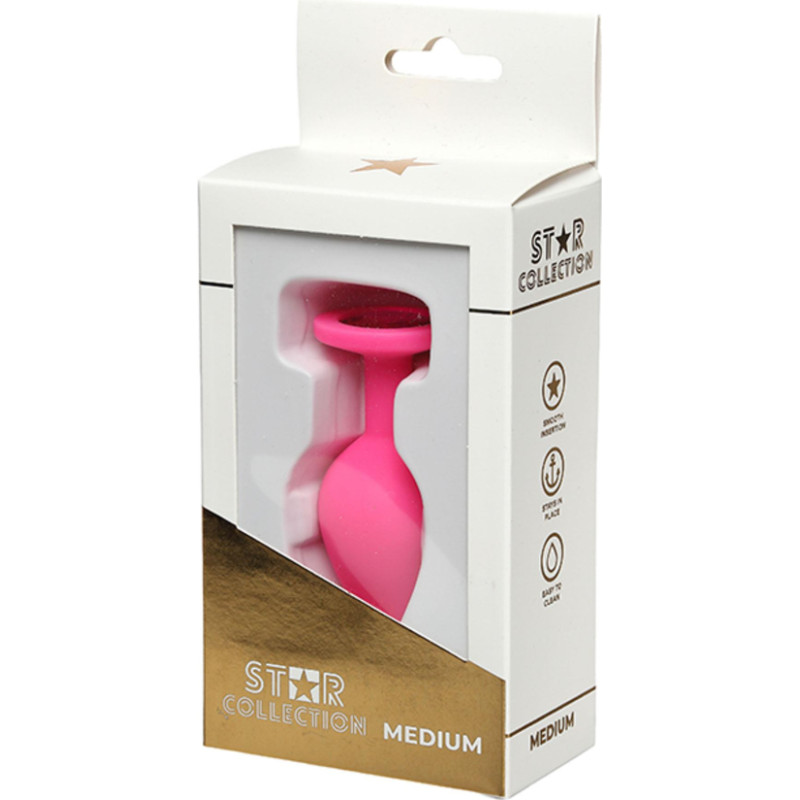 Star Collection - Pink Silicone Anal Plug M - Pink Stone