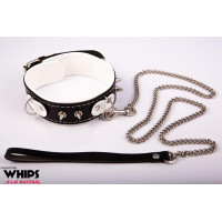 Whips Collections Wiązania - Obroża niewolnika ze smyczą, biała