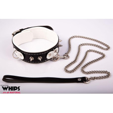 Whips Collections Wiązania - Obroża niewolnika ze smyczą, biała